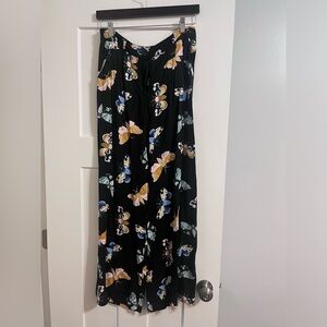 Anthropologie Maeve Wide Leg Ruffle Hem Pants with Butterfly Print